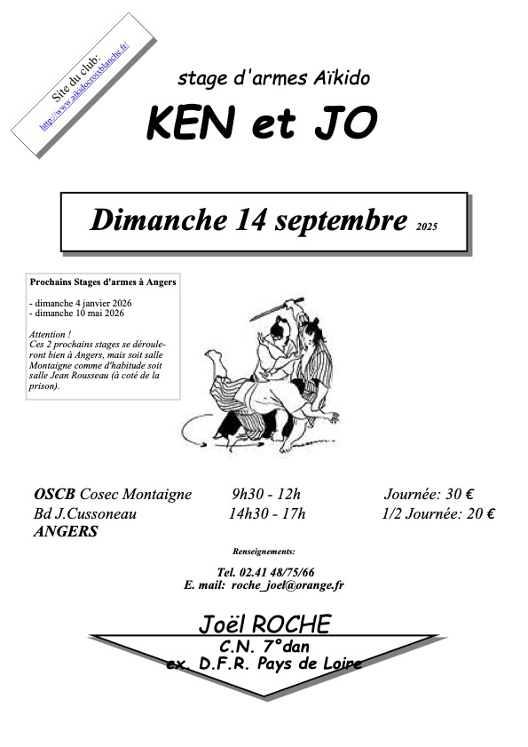 affiche Stage d'armes Aïkido KEN et JO - Joël Roche (7ème dan) Dimanche 28 septembre 2025