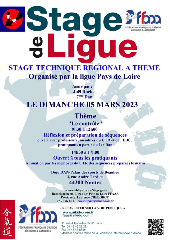 Stage de ligue dimanche 5 mars 2023 animé par Joël Roche (7ème Dan)