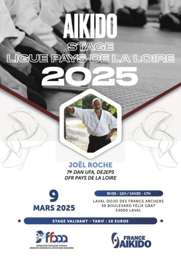 Affiche Stage de Ligue 3 Aïkido 2025 - Joël Roche 7ème Dan - Fabrice Fosse 5ème Dan