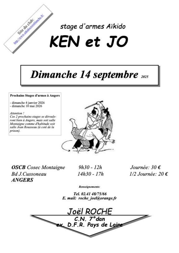 affiche Stage d'armes Aïkido KEN et JO - Joël  Roche (7ème dan) Dimanche 28 septembre 2025