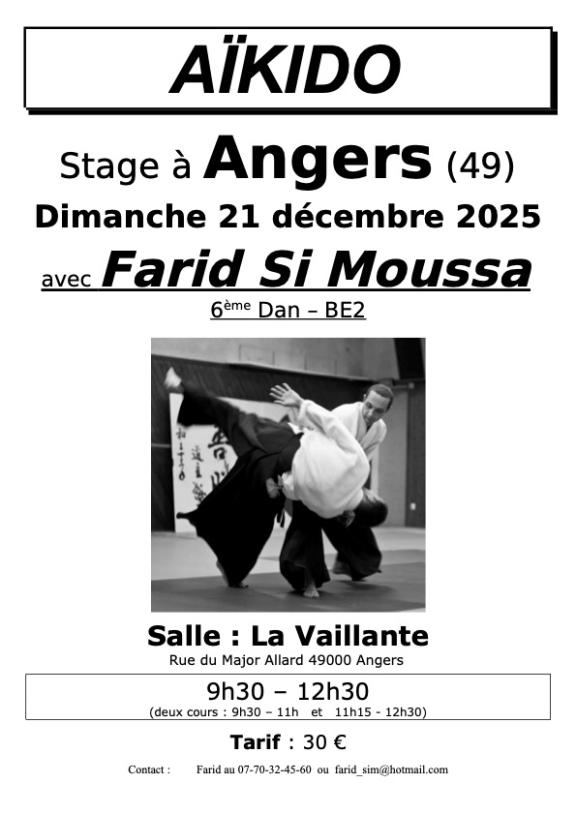 Affiche Stage d'Aïkido à Angers animé par Farid Si Moussa