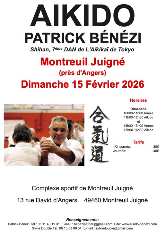 Affiche Stage d'Aïkido à Montreuil-Juigné animé par Patrick Benezi