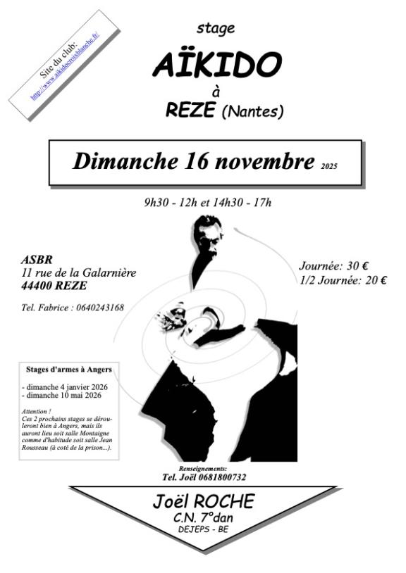Affiche Stage d’Aïkido avec Joël Roche – Dimanche 16 novembre 2025