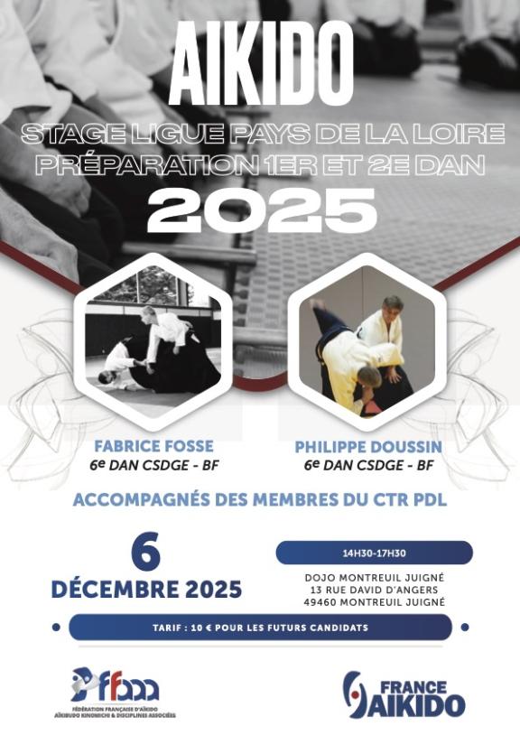 préparation aux grades 1er et 2ᵉ Dan le 6 décembre 2025 à Montreuil-Juigné