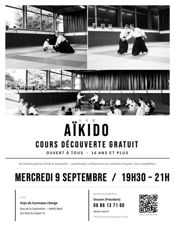 affiche Cours découverte Aïkido gratuit à Rezé - 9 septembre 2026